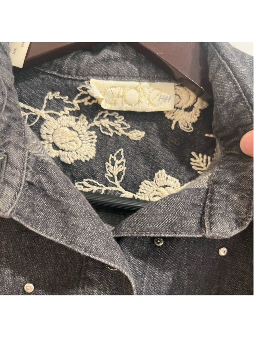 Vintage Cache Floral Embroidered Denim Shirt Jacket S Boho Western Studded USA - Picture 4 of 7